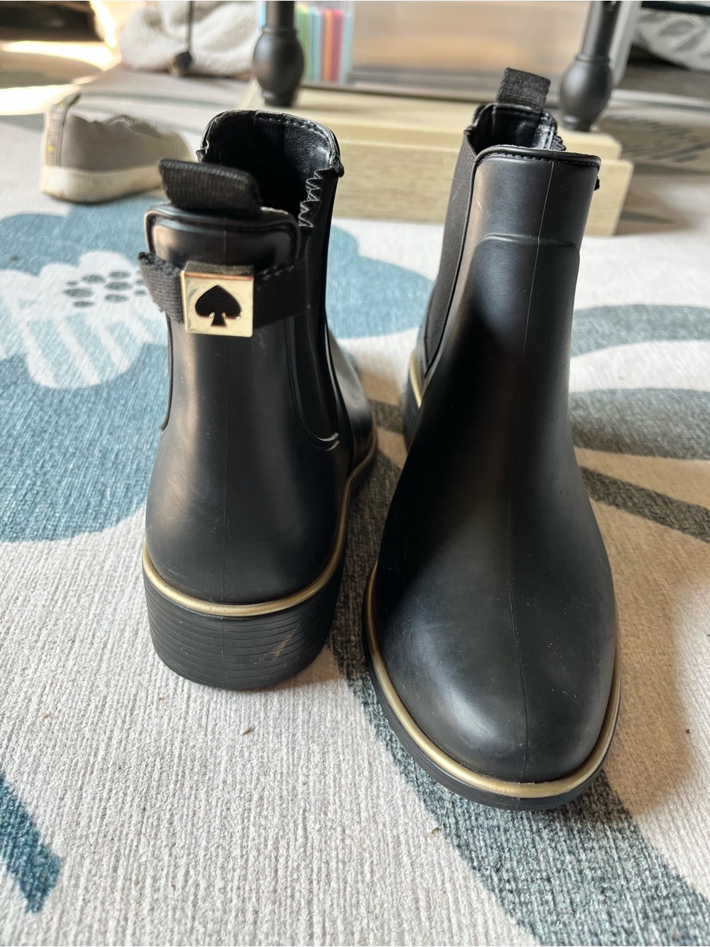 kate spade Black Ankle Rain Boots with Gold Accent